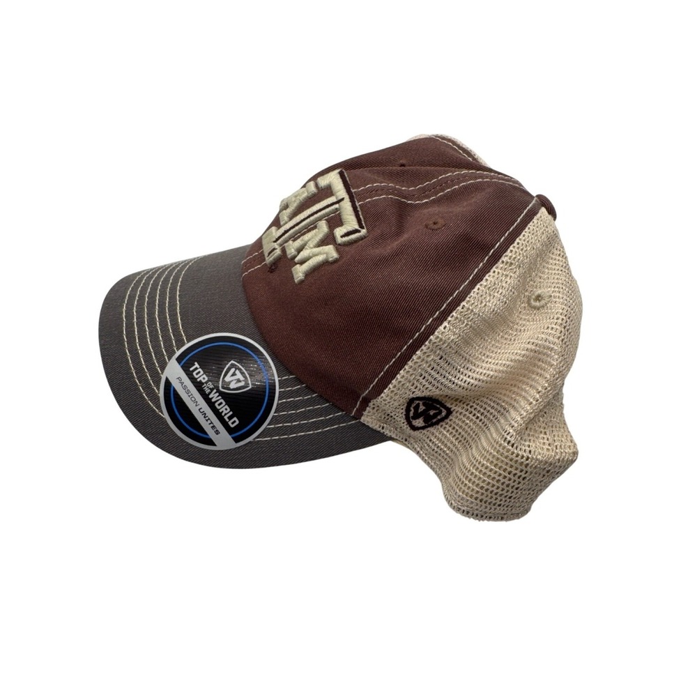 Texas A&M Aggies Brown & Beige Mesh Snapback Hat Top Of The World Adjustable Fit - Picture 2 of 5